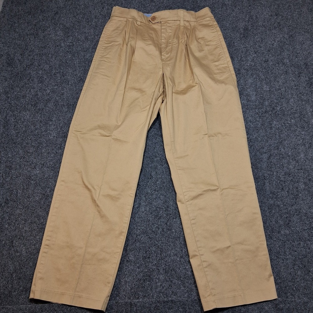 Tommy Hilfiger Men Pleated Chino Pants Tan Khaki Straight Leg 30/30 Cotton Blend